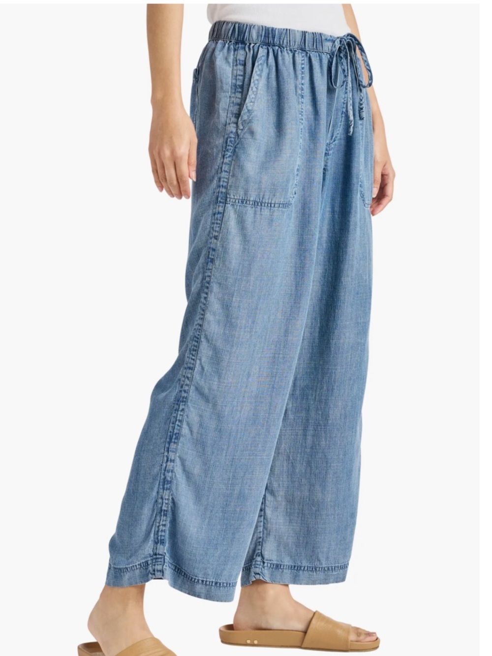 Splendid Angie Indigo Pants Light Wash Chambray Wide Leg Drawstring Pants sz M